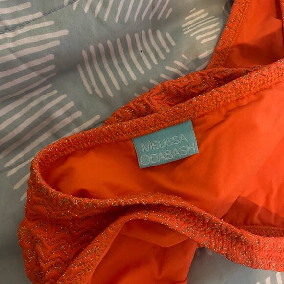 Melissa Odabash Alba Bikini in Sparkly Apricot Orange Size 10 Bandeau Brazilian - Picture 7 of 7